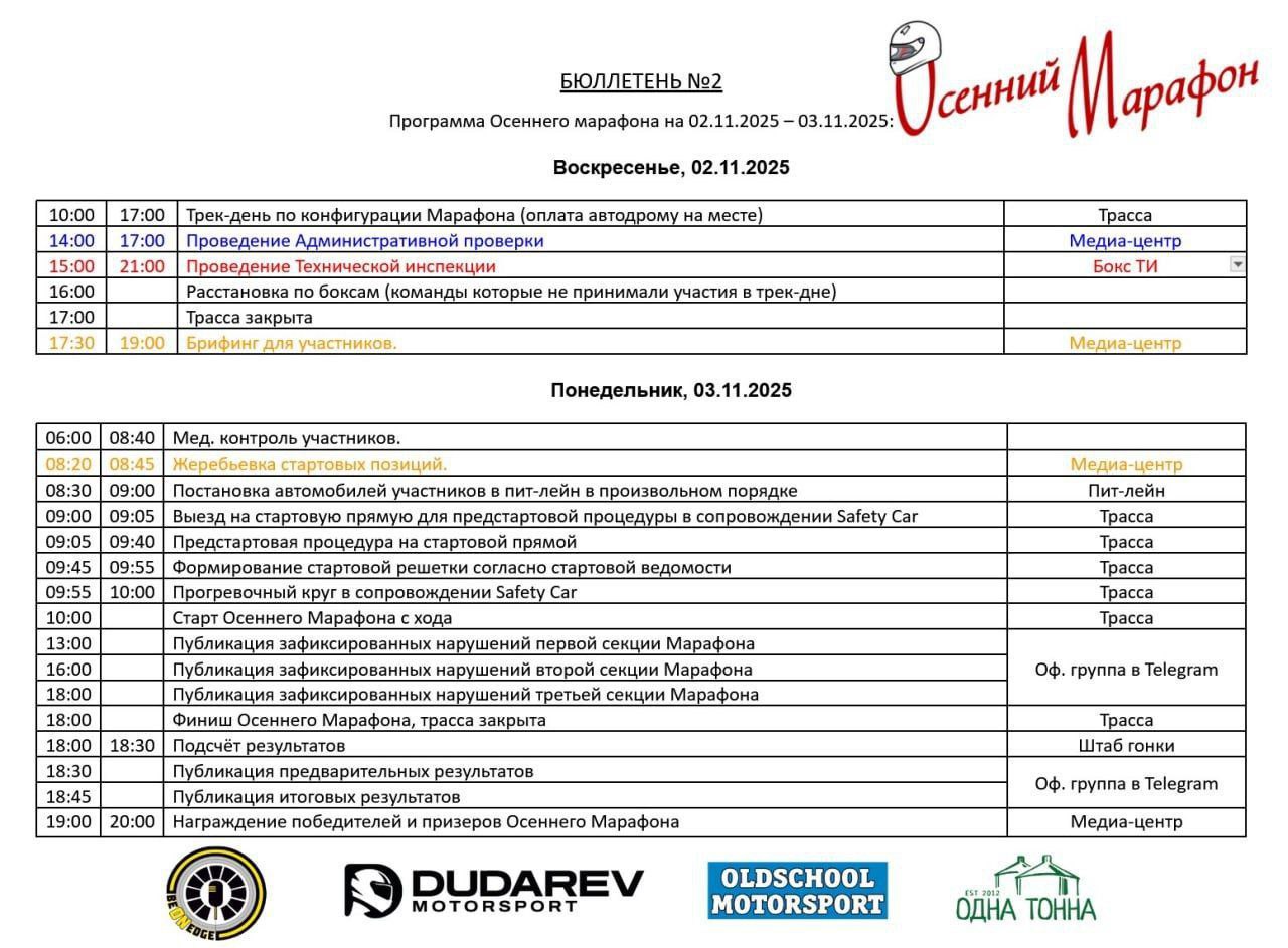 Опубликовано расписание предстоящей гонки
